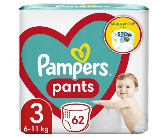 Pampers Pants 6-11kg, size 3-MIDI, 62pcs Autiņbiksītes