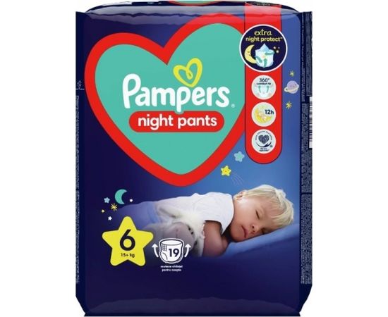 Pampers Night Pants diapers 15kg+, size 6-EXLARGE, 19pcs Autiņbiksītes