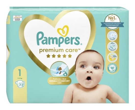 Pampers Premium Care Diapers 2-5kg size 1-NEWBORN, 72pcs