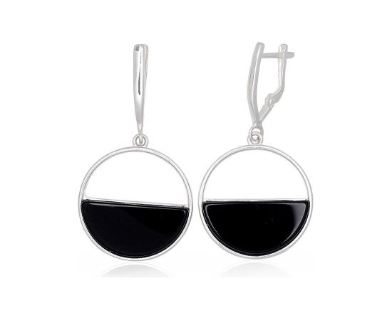 Серебряные серьги на английском замке #2203789_ON, Серебро 925°, Оникс, 12.2 гр.