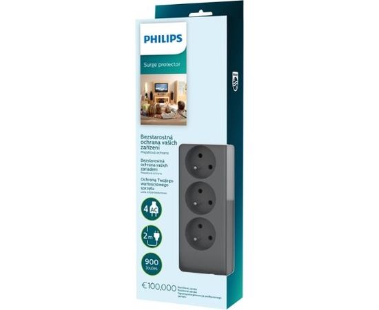 Strāvas pagarinātājs Philips 4 ligzdas 2 metri (SPN3140A/60)