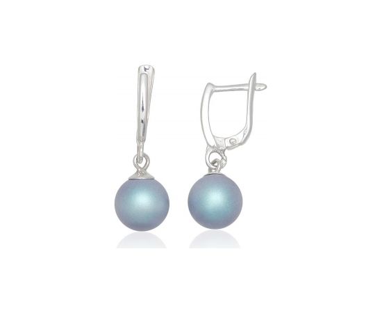 Серебряные серьги на английском замке #2203786_PESN-AQ, Серебро 925°, Жемчуг (синт.), 4.9 гр.