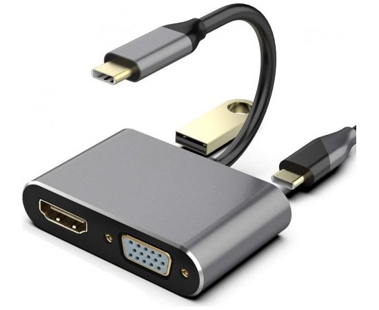 RoGer USB-C Multimediju adapteris HDMI 4K@30Hz / VGA 1080p / USB 3.0 / USB-C PD / Peleks