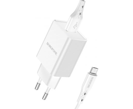 Borofone BN5 tālruņa lādētājs | USB | Quck Charge 3.0 | 18W | + Micro USB kabelis, balts