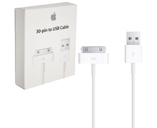 Apple MA591G/A Oriģināls 30 Pin USB Datu un uzlādes Kabelis 3GS / 4 / 4S / iPod / iPad 1m Balts (EU Blister)