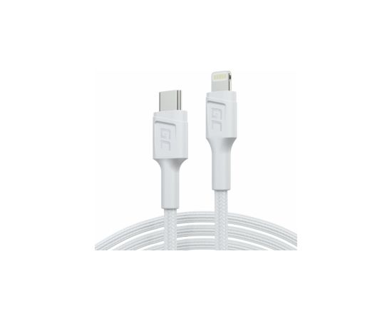 Kabelis Green Cell Lightning Male – USB Type-C Male 1m MFi Fast Charging White