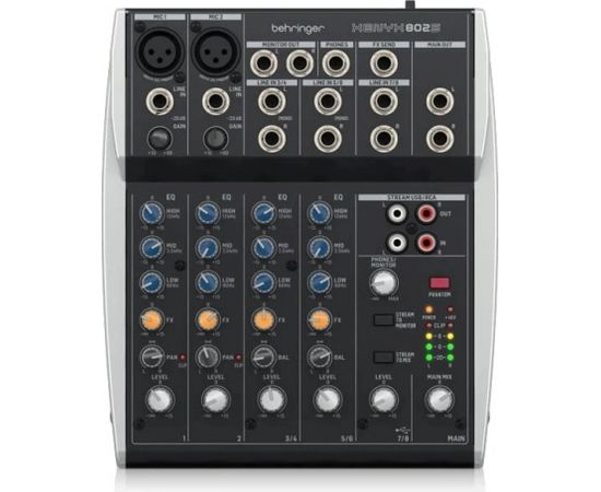 Behringer 802S - 8-kanałowy kompaktowy mikser analogowy z interfejsem USB zaprojektowany specjalnie do obsługi podcastów, streamowania oraz nagrywania w domu