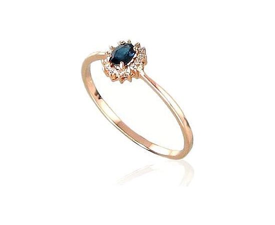 Золотое кольцо #1100100(Au-R+PRh-W)_DI+SA, Красное Золото 585°, родий (покрытие), Бриллианты (0,036Ct), Сапфир (0,26Ct), Размер: 16, 0.84 гр.