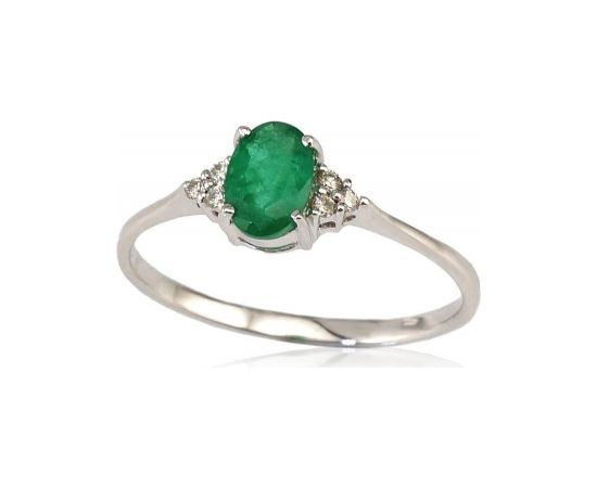 Золотое кольцо #1100091(Au-W)_DI+EM, Белое Золото 585°, Бриллианты (0,036Ct), Изумруд (0,438Ct), Размер: 16, 1.24 гр.