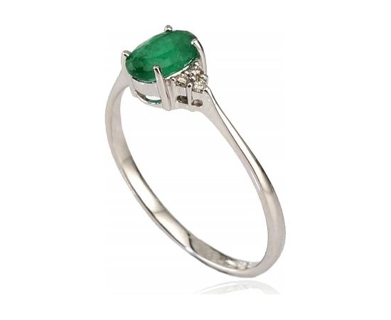 Золотое кольцо #1100091(Au-W)_DI+EM, Белое Золото 585°, Бриллианты (0,036Ct), Изумруд (0,438Ct), Размер: 16, 1.24 гр.