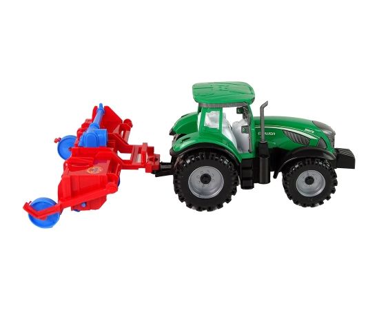 Traktors ar noņemamu jumtu un arklu, zaļš