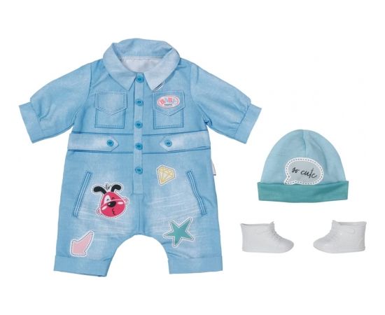 ZAPF Creation BABY born Deluxe Jeans Overall 43cm, doll accessories (one piece suit, hat and shoes)