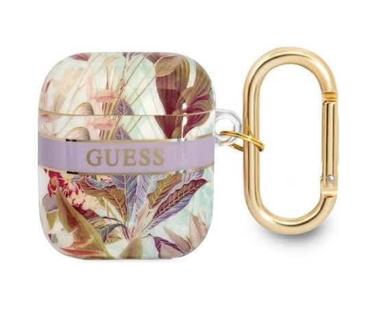 Guess TPU Flower Print Case for Airpods 1|2 Purple