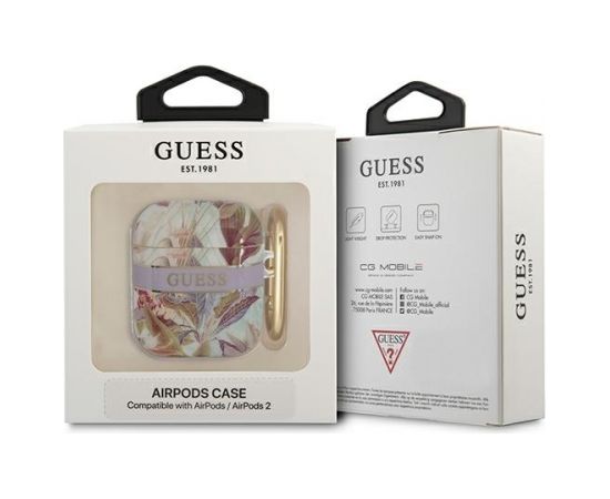 Guess TPU Flower Print Case for Airpods 1|2 Purple