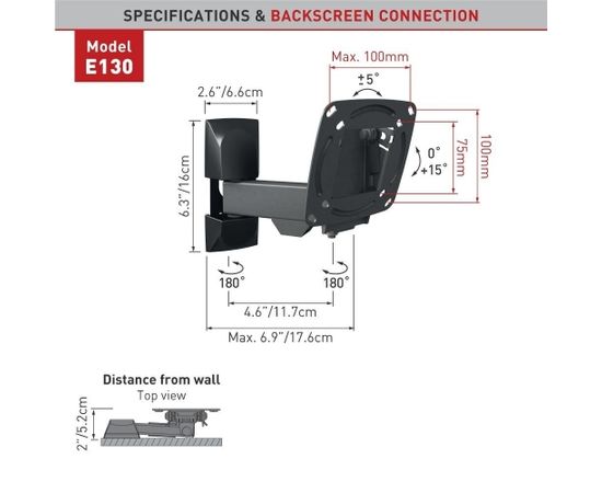 Barkan E130.B 13"-29" TV 3 lankstų, sieninis, juodas