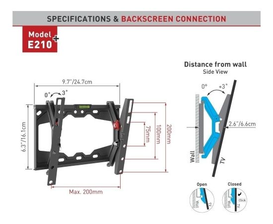 Barkan E210+.B 13"-43" TV, pakreipiamas, sieninis, juodas