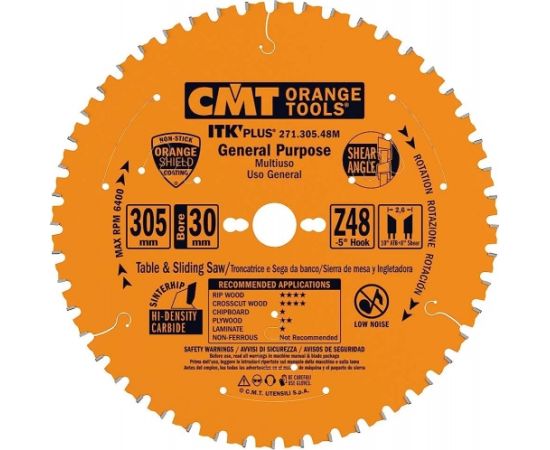 Griešanas disks kokam CMT ITK-Plus® 271; 305x2,6x30; Z48; -5°
