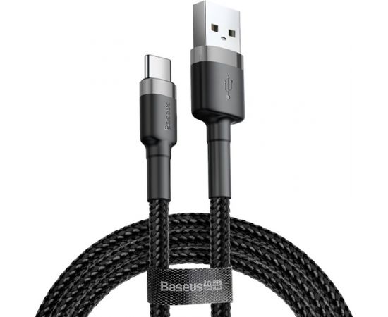 Baseus CATKLF-UG1 Nylon Izturīgs Datu & Uzlādes Vadse USB-C QC3.0 2A to USB 2.0 3M Melns-Pelēks