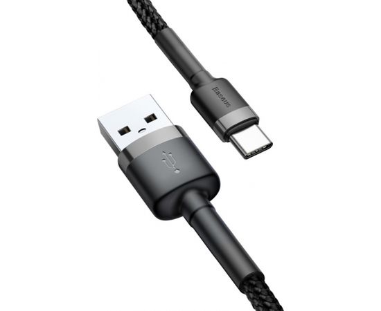 Baseus CATKLF-UG1 Nylon Izturīgs Datu & Uzlādes Vadse USB-C QC3.0 2A to USB 2.0 3M Melns-Pelēks