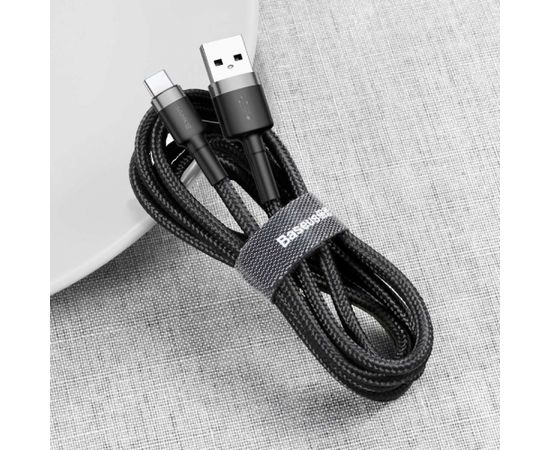 Baseus CATKLF-UG1 Nylon Izturīgs Datu & Uzlādes Vadse USB-C QC3.0 2A to USB 2.0 3M Melns-Pelēks