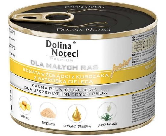 Dolina Noteci Premium Junior bogata w żołądki z kurczaka z wątróbką cielęcą 185 g
