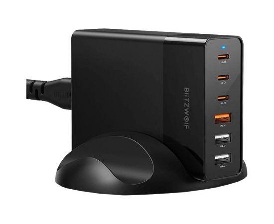 Wall charger Blitzwolf BW-S25, 75W, 3x USB + 3x USB-C (black)