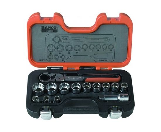 Bahco Pass-through socket set 10-24mm 14 pcs with flexible head ratchet