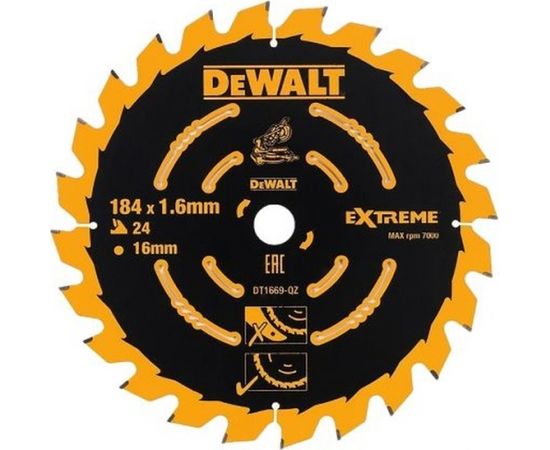 Griešanas disks DeWalt; 184x1,6x16,0 mm; Z24; 7°