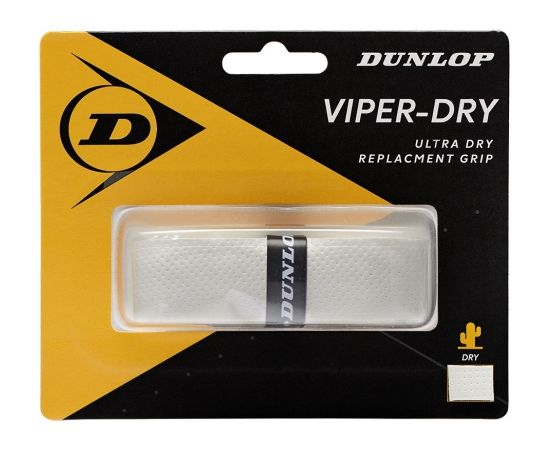 Tennis racket replacement grip DUNLOP Viperdry blister white1 per pack.