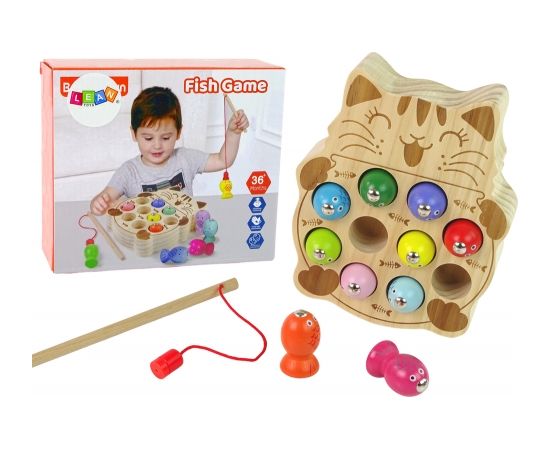 Import Leantoys Wooden Fish Catching Game 2 Fishing Rods Kitten