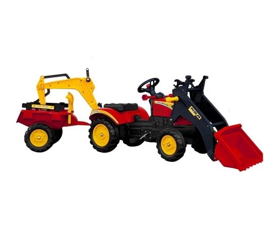 Import Leantoys Tractor with Trailer and Pedal Bucket Benson Red