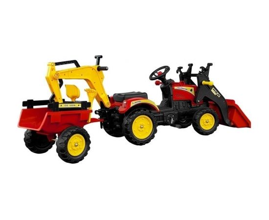 Import Leantoys Tractor with Trailer and Pedal Bucket Benson Red