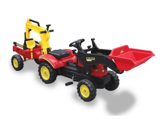 Import Leantoys Tractor with Trailer and Pedal Bucket Benson Red