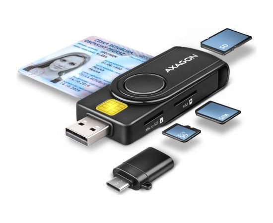 Axagon считыватель для ID-карты + USB-C адаптер CRE-SMP2A