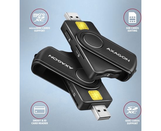 Axagon smart card reader + USB-C adapter CRE-SMP2A