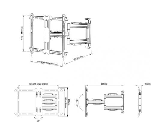 MULTIBRACKETS MB-2765 TV Sienas grozāmais  Kronšteins televizoriem līdz 70" / 40kg