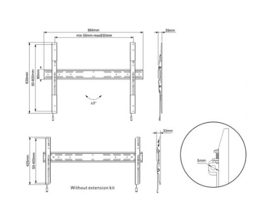 MULTIBRACKETS MB-0518 TV Sienas Fiksētājs kronšteins Televizoriem līdz 90" / 75kg