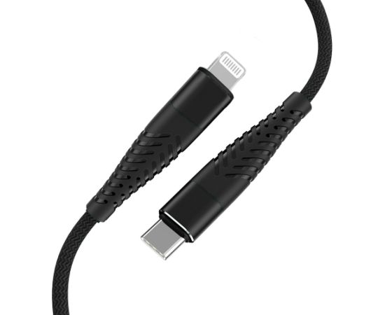 Fusion Fishbone USB-C savienojuma ar zibspuldzi kabelis 30W | 3A | 1,5 m melns