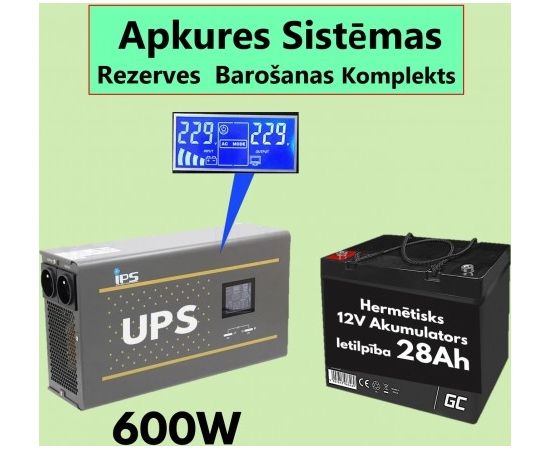 Komplekts Nepārtrauktās barošanas  bloks (Invertors ) apkures sistēmai 600 + 12V 30Ah akumulators