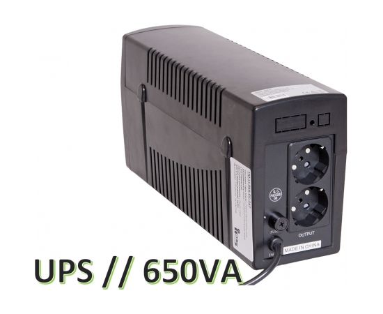 650VA / 390W  Line-Interactive UPS | Nepārtrauktās barošanas bloks | LED, 1x7Ah, izmēri 100*280*140