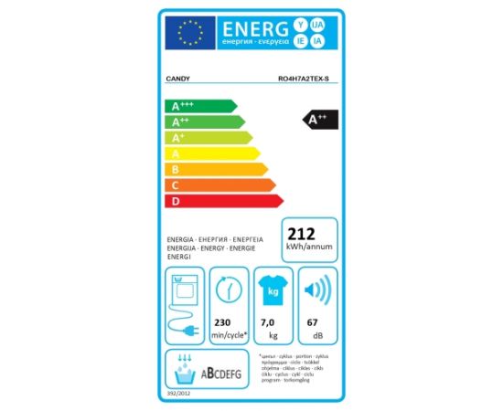 Candy RO4 H7A2TEX-S Veļas žāvētājs 7kg Wi-Fi