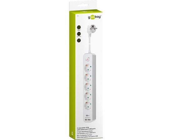 Goobay 5-way power strip with switch and 2 USB ports 1.5 m White