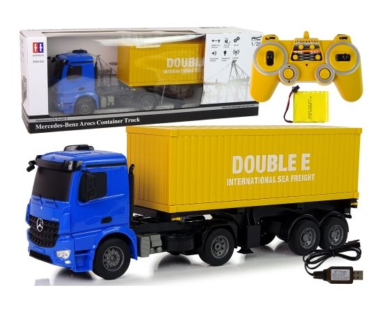 Import Leantoys Large R/C truck Mercedes Arocs Blue 1:20 Container 58 cm Long
