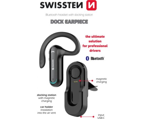 Swissten Dock Earpiece Bluetooth Austiņa ar Lādētāju