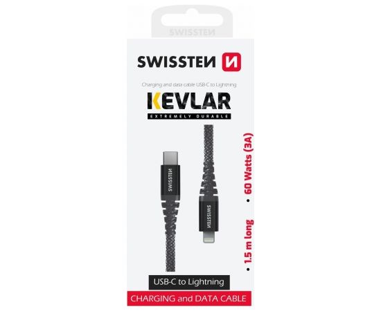 Swissten Kevlar Kabelis USB-C / Lightning 1.5m / 60w