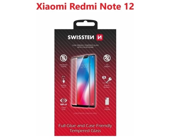 Swissten Full Face Tempered Glass Aizsargstikls Pilnam Ekrānam Xiaomi Redmi Note 12