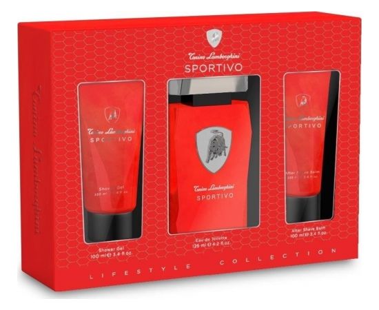 Komplekts vīriešiem Tonino Lamborghini Sportivo (tualetes ūdens 125 ml + losjons pēc skūšanās 100 ml + dušas želeja 100 ml).