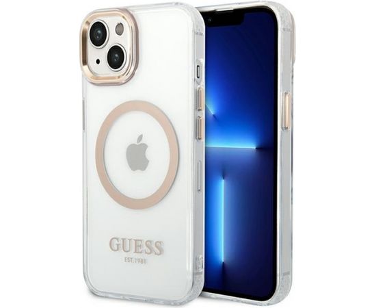 Guess Transparent MagSafe Compatible Case for iPhone 14 Plus Gold