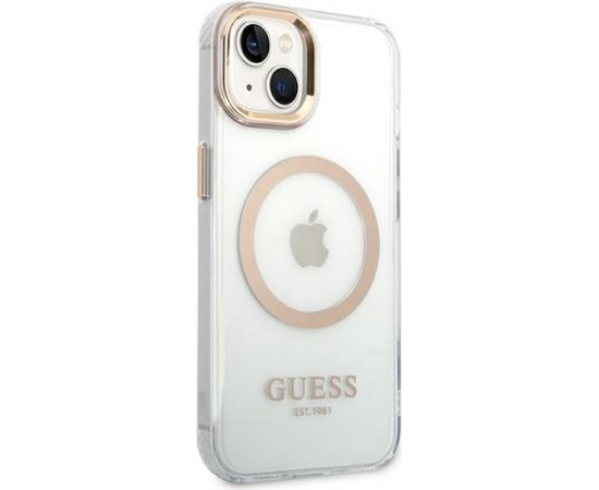 Guess Transparent MagSafe Compatible Case for iPhone 14 Plus Gold