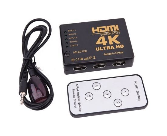 RoGer HDMI 4K ātrgaitas sadalītājs 5 HDMI ieejas / tālvadības pults / infrasarkanais kabelis